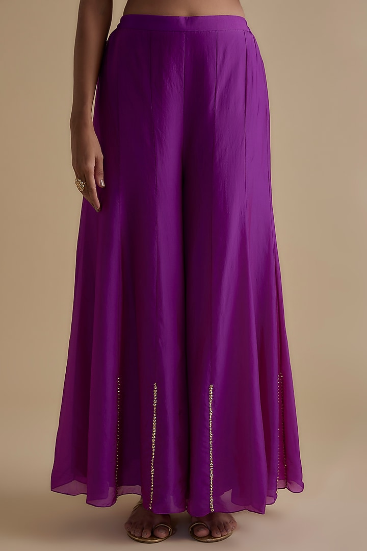 Purple Silk Organza & Zari Georgette Embroidered Tunic Set by Keith Gomes at Pernia's Pop Up Shop