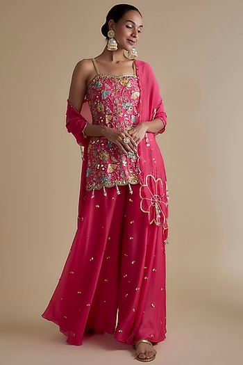 Pink Silk Organza Embellished Tunic Set by Keith Gomes at Pernia's Pop Up Shop