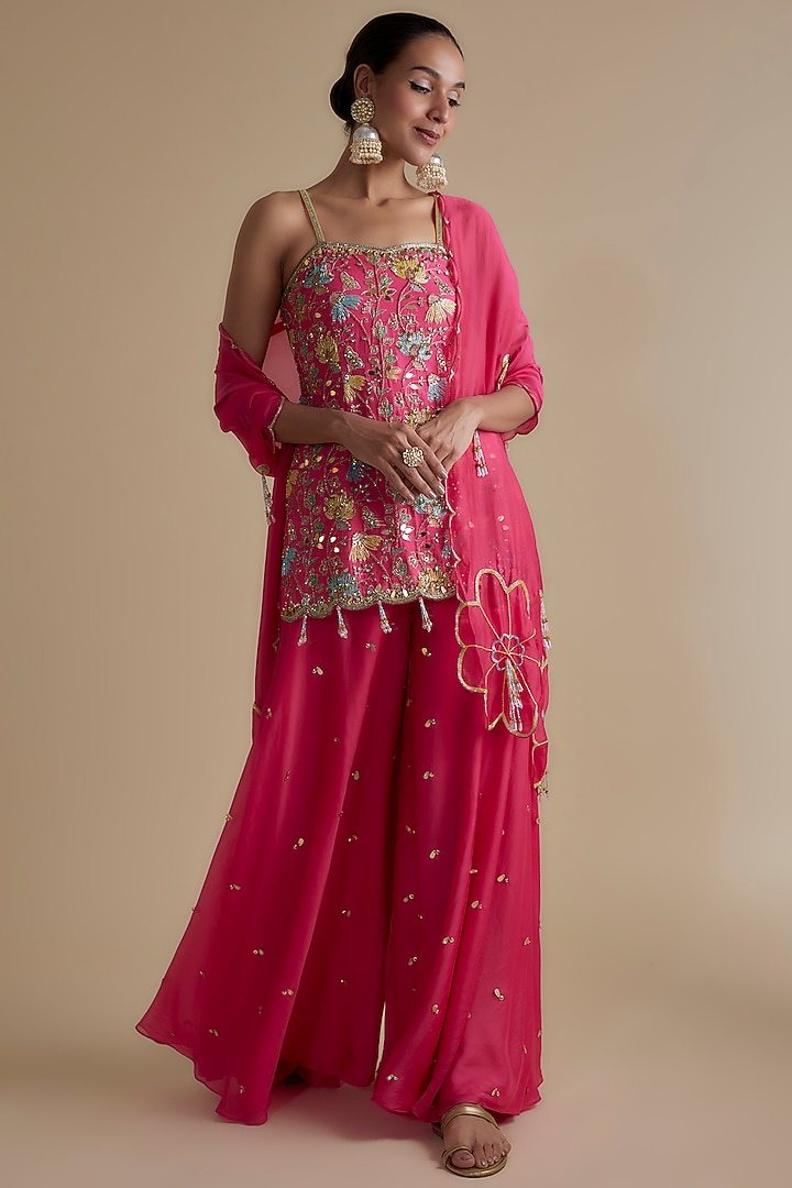Pink Silk Organza Embellished Tunic Set by Keith Gomes at Pernia's Pop Up Shop