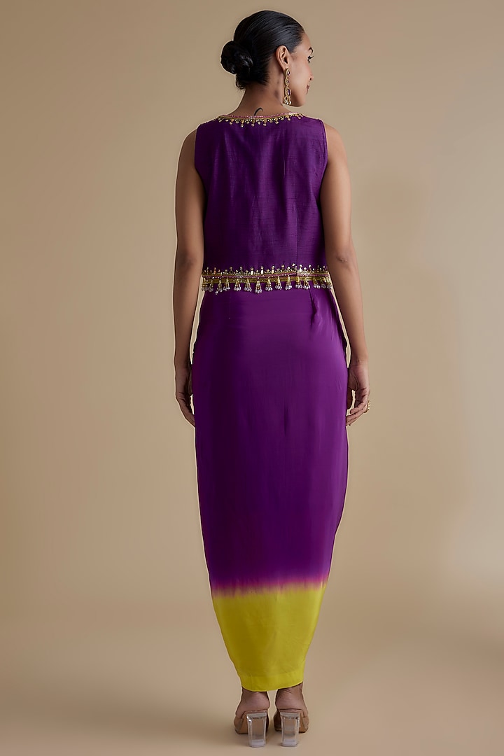 Purple Ombre Crepe Draped Skirt Set by Keith Gomes at Pernia's Pop Up Shop