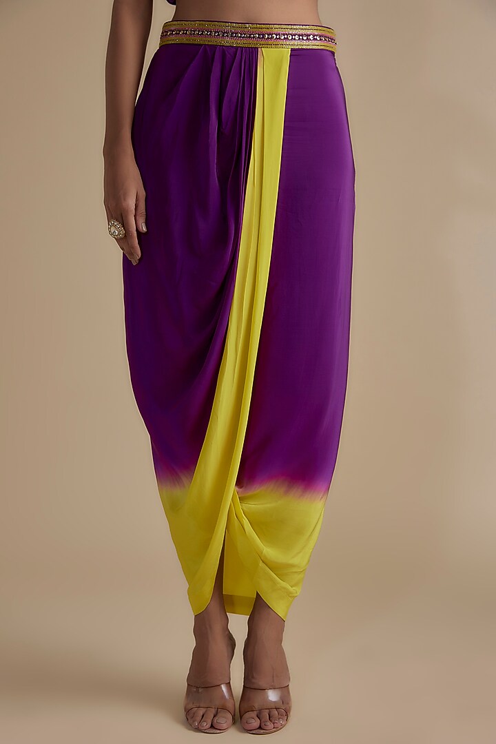 Purple Ombre Crepe Draped Skirt Set by Keith Gomes at Pernia's Pop Up Shop