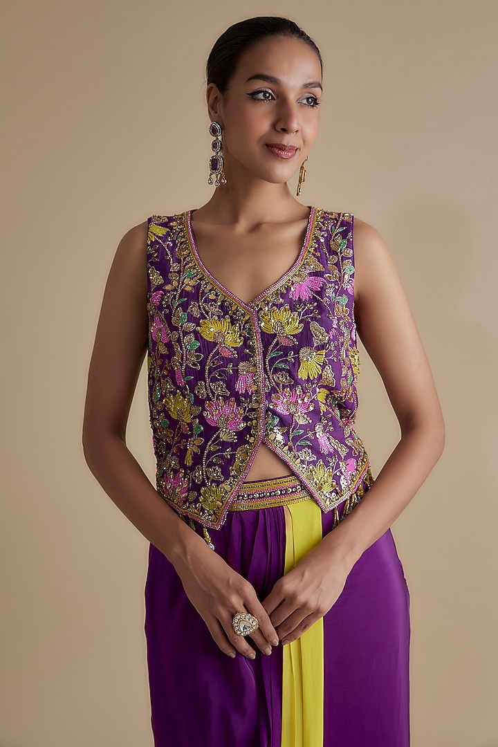 Purple Ombre Crepe Draped Skirt Set by Keith Gomes at Pernia's Pop Up Shop