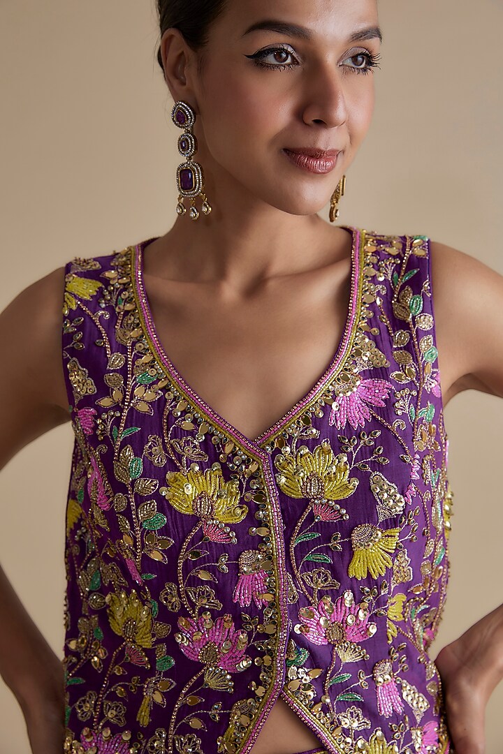 Purple Ombre Crepe Draped Skirt Set by Keith Gomes at Pernia's Pop Up Shop