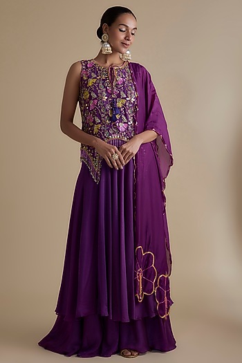 Purple Silk Organza Embroidered Tunic Set by Keith Gomes at Pernia's Pop Up Shop