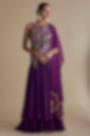 Purple Silk Organza Embroidered Tunic Set by Keith Gomes at Pernia's Pop Up Shop