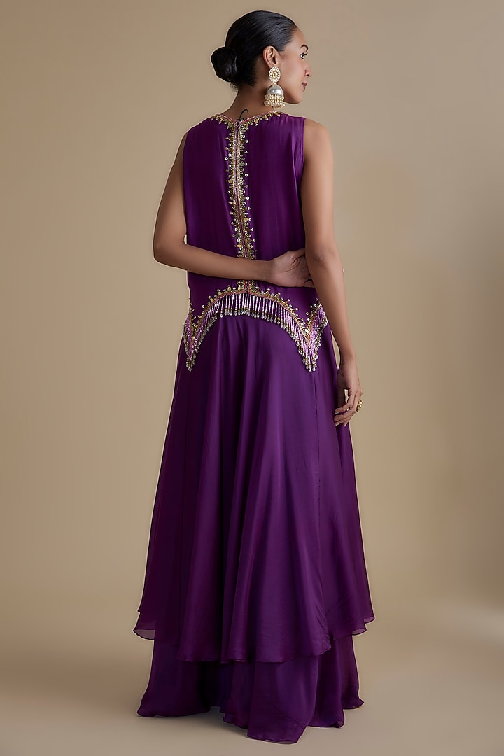 Purple Silk Organza Embroidered Tunic Set by Keith Gomes at Pernia's Pop Up Shop