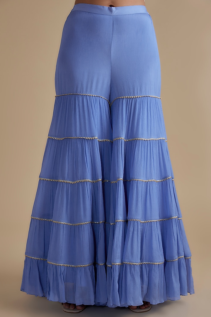 Blue Silk Organza Embroidered Tunic Set by Keith Gomes at Pernia's Pop Up Shop