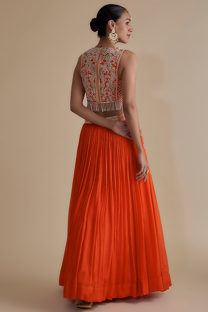 Orange Chiffon Crepe Skirt Set by Keith Gomes at Pernia's Pop Up Shop