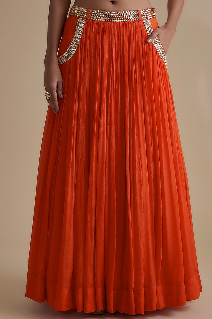 Orange Chiffon Crepe Skirt Set by Keith Gomes at Pernia's Pop Up Shop