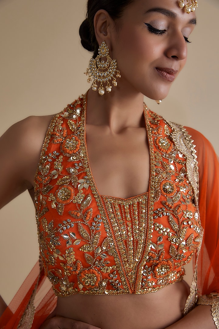 Beige Shimmer Crush Chiffon Wedding Lehenga Set by Keith Gomes at Pernia's Pop Up Shop