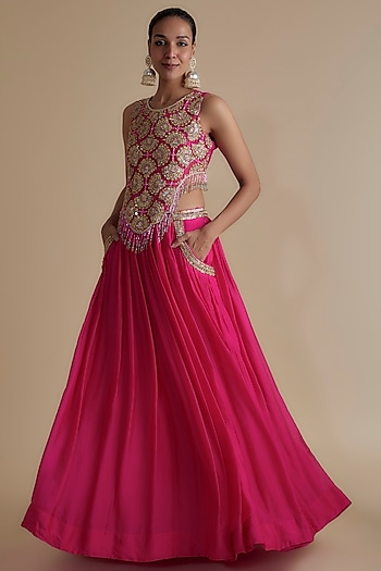 Pink Silk Organza Skirt Set by Keith Gomes at Pernia's Pop Up Shop