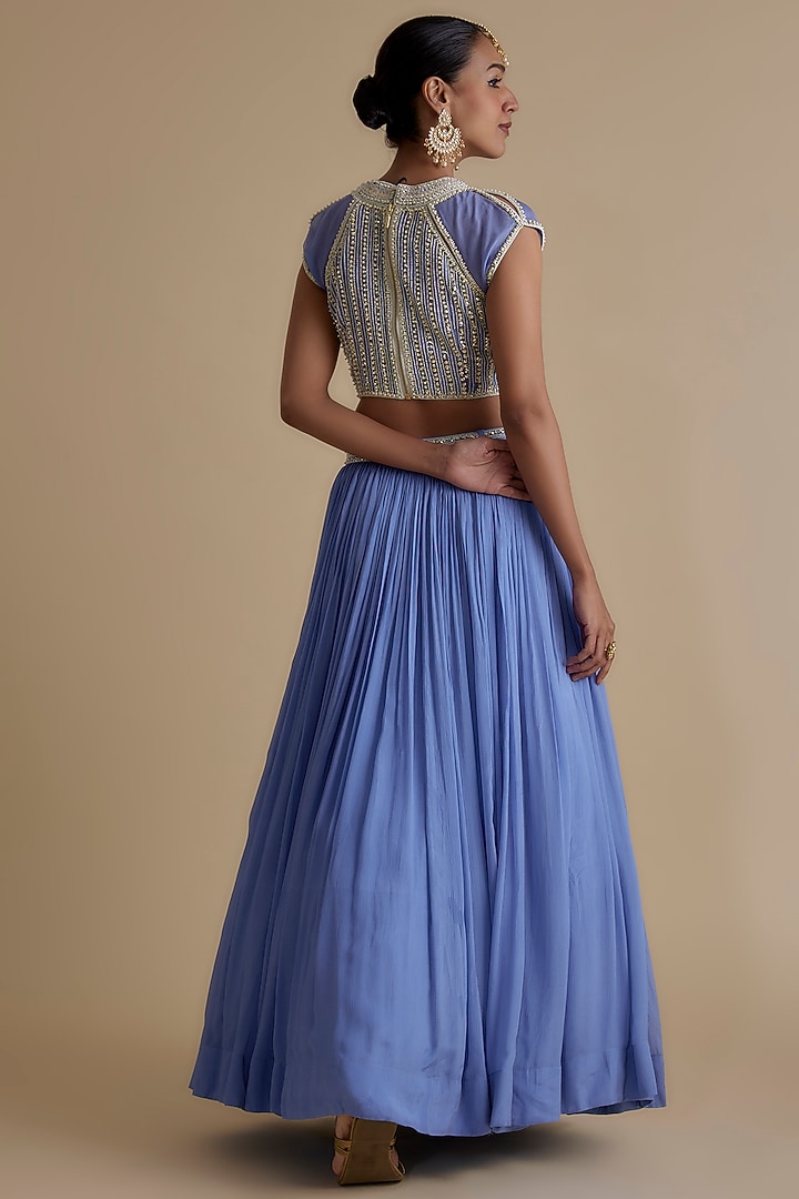 Blue Chiffon Crepe Skirt Set by Keith Gomes at Pernia's Pop Up Shop