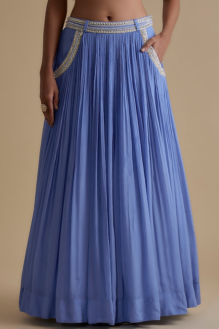 Blue Chiffon Crepe Skirt Set by Keith Gomes at Pernia's Pop Up Shop