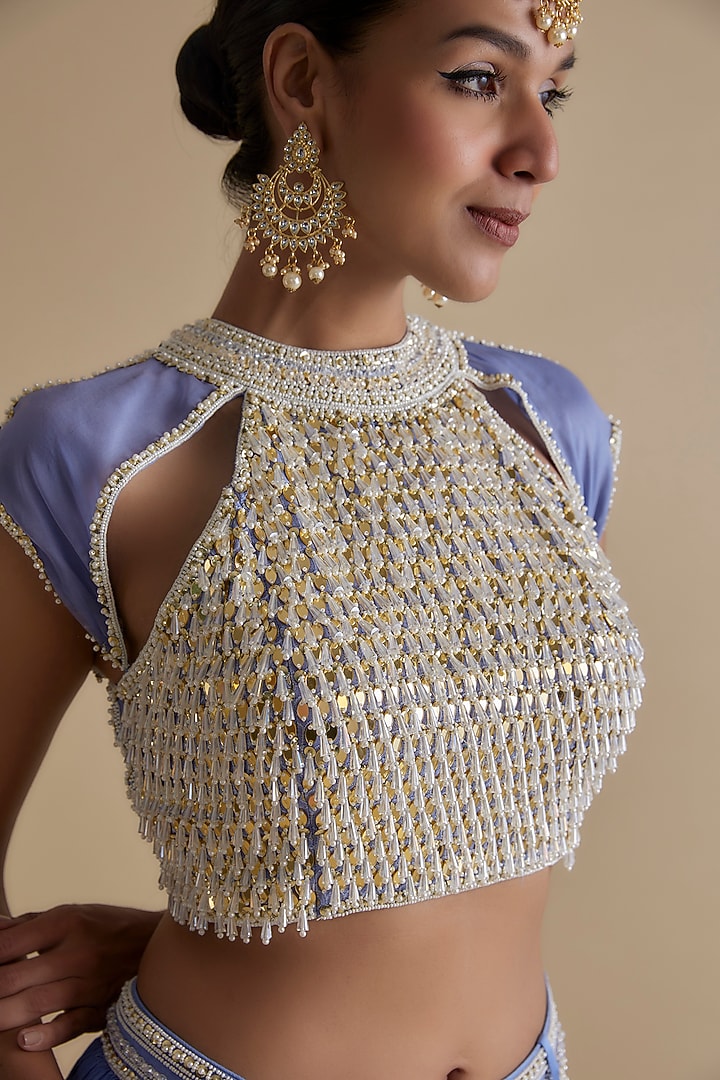 Blue Chiffon Crepe Skirt Set by Keith Gomes at Pernia's Pop Up Shop