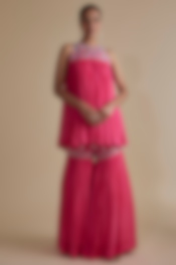 Pink Chiffon Crepe Embroidered Gharara Set by Keith Gomes