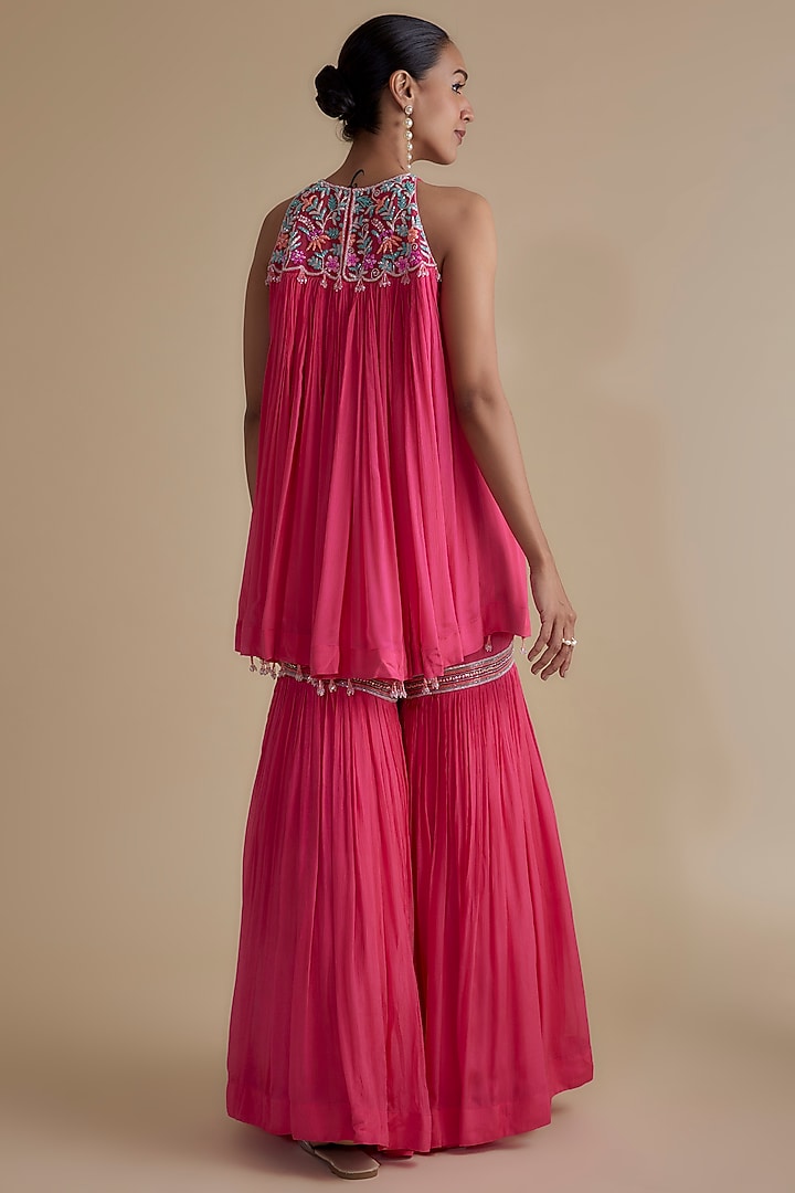 Pink Chiffon Crepe Embroidered Gharara Set by Keith Gomes at Pernia's Pop Up Shop