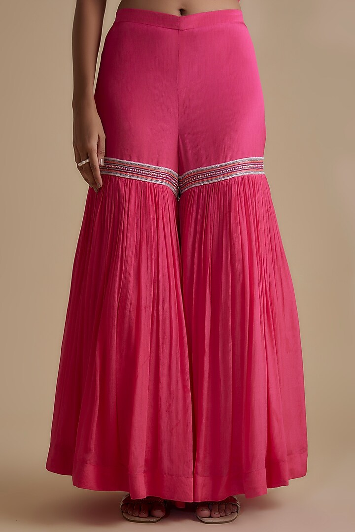 Pink Chiffon Crepe Embroidered Gharara Set by Keith Gomes at Pernia's Pop Up Shop