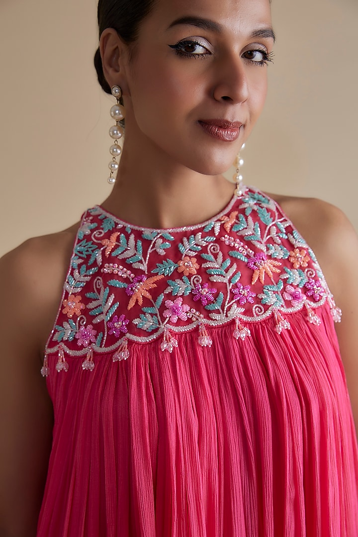 Pink Chiffon Crepe Embroidered Gharara Set by Keith Gomes at Pernia's Pop Up Shop