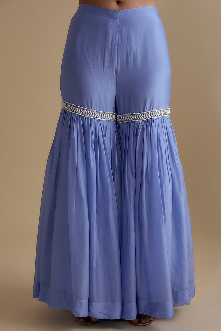 Blue Silk Organza Embroidered Gharara Set by Keith Gomes at Pernia's Pop Up Shop