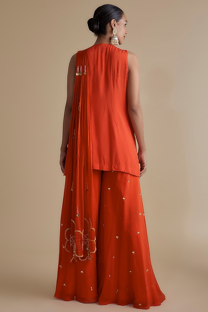 Orange Silk Organza Embroidered Tunic Set by Keith Gomes at Pernia's Pop Up Shop