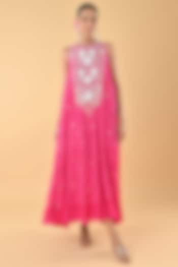 Pink Crepe Bead Embellished Tiered Vacation Dress by Keith Gomes at Pernia's Pop Up Shop