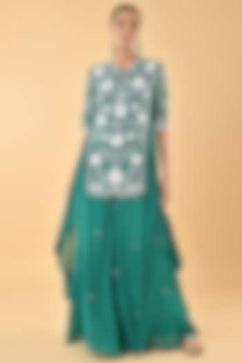 Green Silk Organza Bead Embellished Tunic Set by Keith Gomes at Pernia's Pop Up Shop