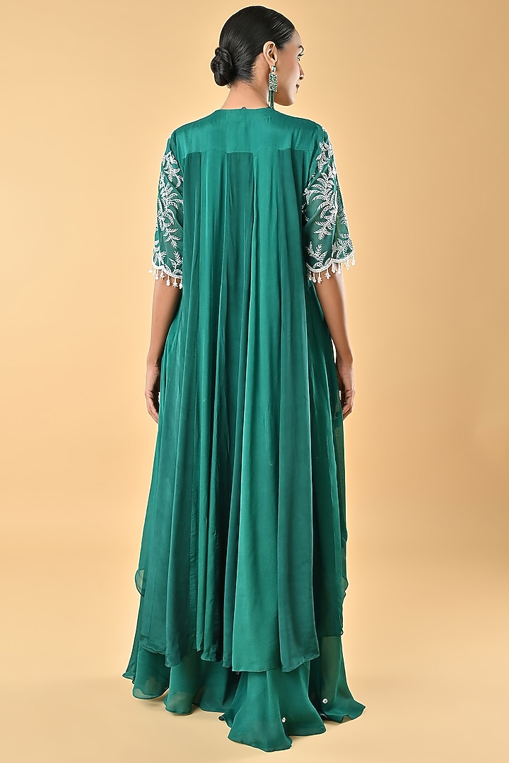 Green Silk Organza Bead Embellished Tunic Set by Keith Gomes at Pernia's Pop Up Shop