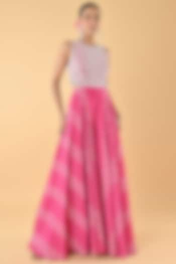 Pink Chiffon Crepe Bandhani Printed & Bead Embellished Jumpsuit by Keith Gomes at Pernia's Pop Up Shop