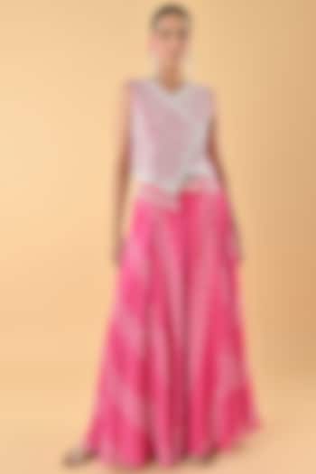 Pink Chiffon Crepe Bandhani Printed Palazzo Pant Set by Keith Gomes at Pernia's Pop Up Shop
