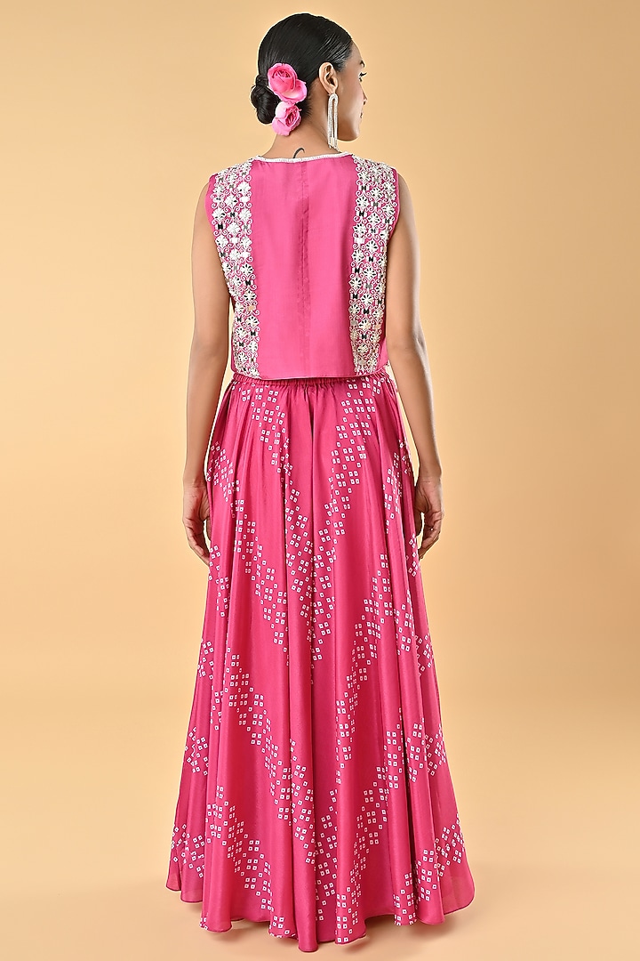 Pink Chiffon Crepe Bandhani Printed Palazzo Pant Set by Keith Gomes at Pernia's Pop Up Shop