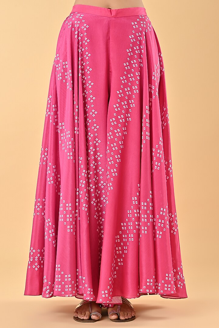Pink Chiffon Crepe Bandhani Printed Palazzo Pant Set by Keith Gomes at Pernia's Pop Up Shop