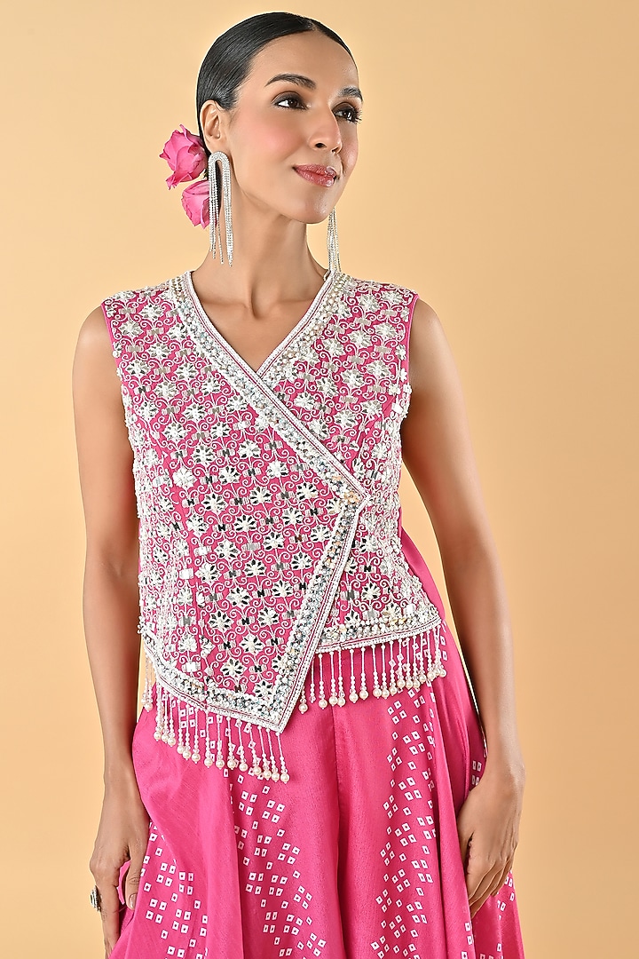 Pink Chiffon Crepe Bandhani Printed Palazzo Pant Set by Keith Gomes at Pernia's Pop Up Shop