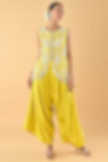 Yellow Heavy Satin Dhoti Set by Keith Gomes at Pernia's Pop Up Shop