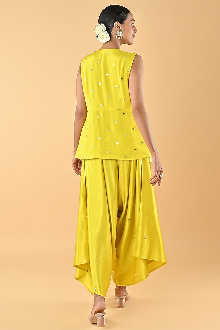 Yellow Heavy Satin Dhoti Set by Keith Gomes at Pernia's Pop Up Shop