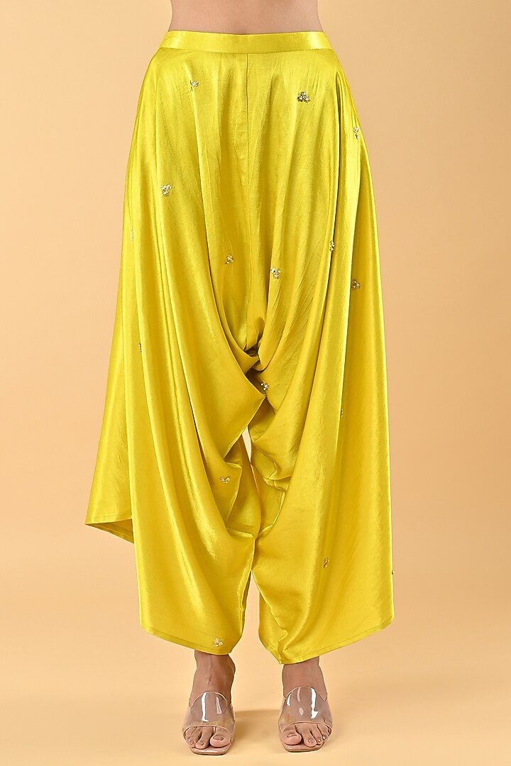 Yellow Heavy Satin Dhoti Set by Keith Gomes at Pernia's Pop Up Shop