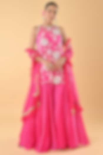 Pink Sheer Organza Bead Embroidered Tunic Set by Keith Gomes at Pernia's Pop Up Shop