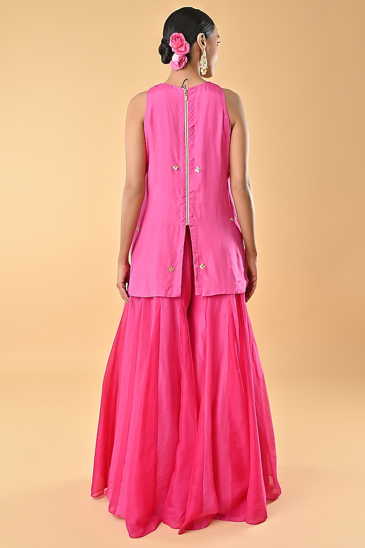 Pink Sheer Organza Bead Embroidered Tunic Set by Keith Gomes at Pernia's Pop Up Shop