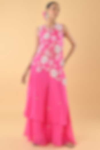 Pink Sheer Organza Bead Embroidered Tunic Set by Keith Gomes at Pernia's Pop Up Shop