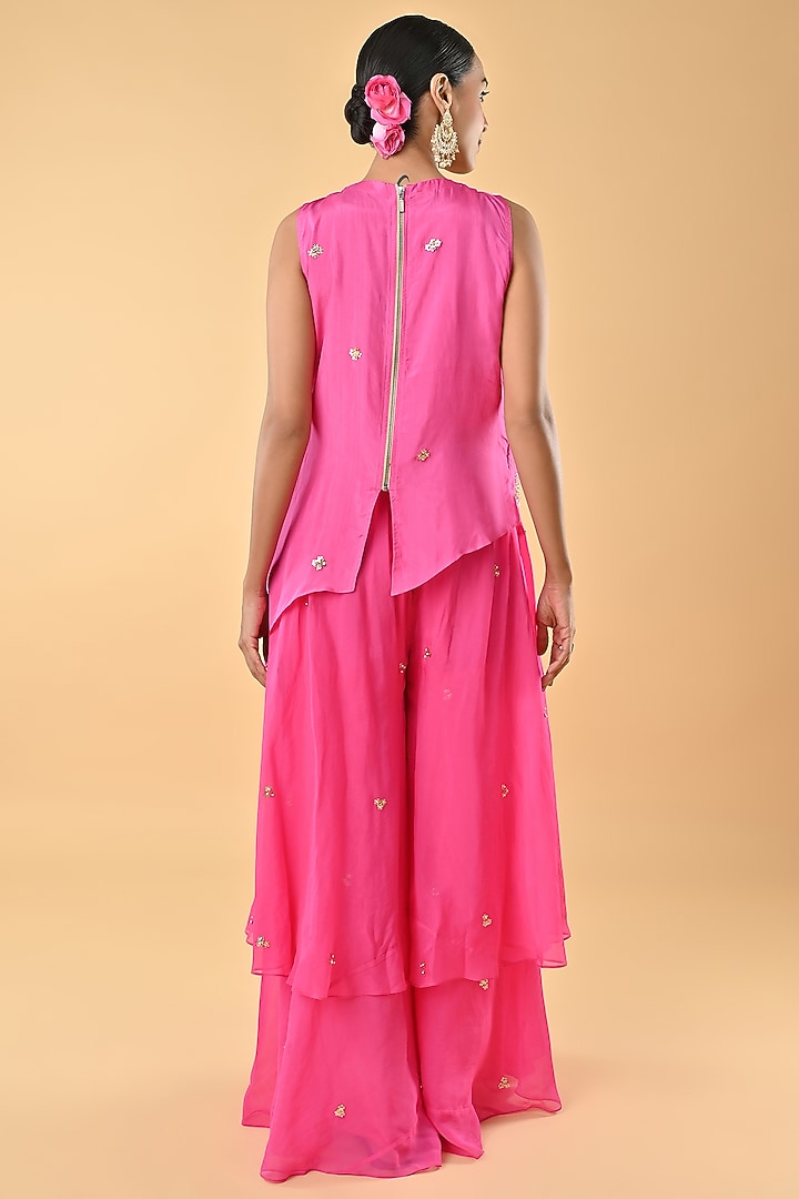 Pink Sheer Organza Bead Embroidered Tunic Set by Keith Gomes at Pernia's Pop Up Shop