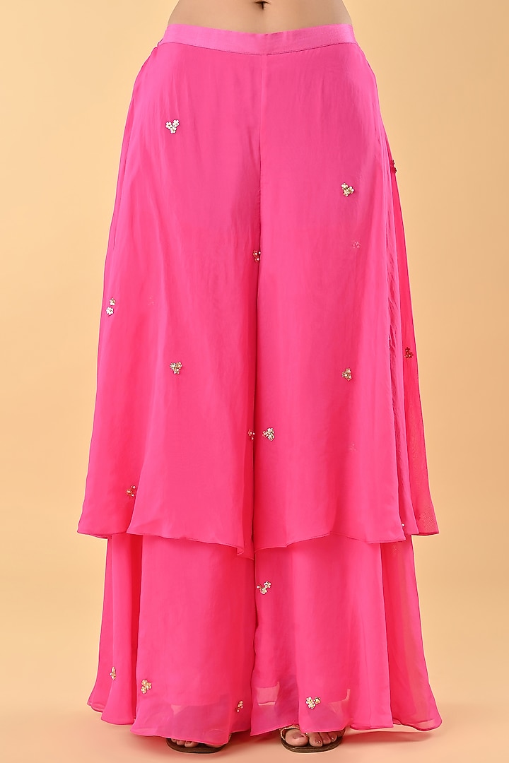Pink Sheer Organza Bead Embroidered Tunic Set by Keith Gomes at Pernia's Pop Up Shop