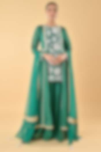 Green Sheer Organza Bead Embroidered Tunic Set by Keith Gomes at Pernia's Pop Up Shop