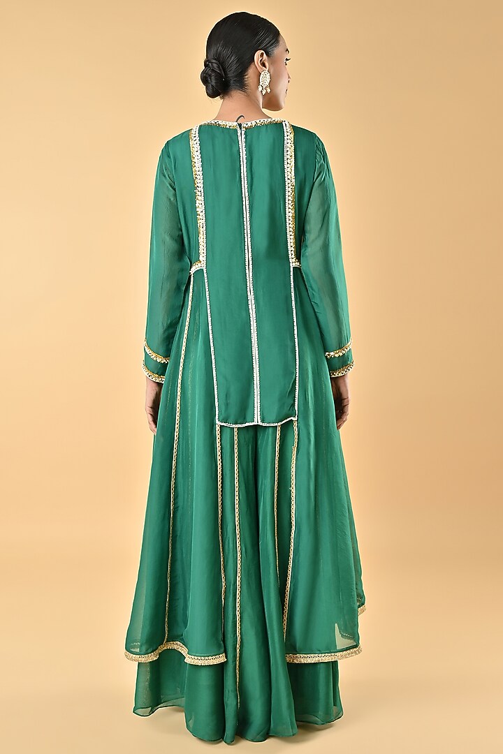 Green Sheer Organza Bead Embroidered Tunic Set by Keith Gomes at Pernia's Pop Up Shop