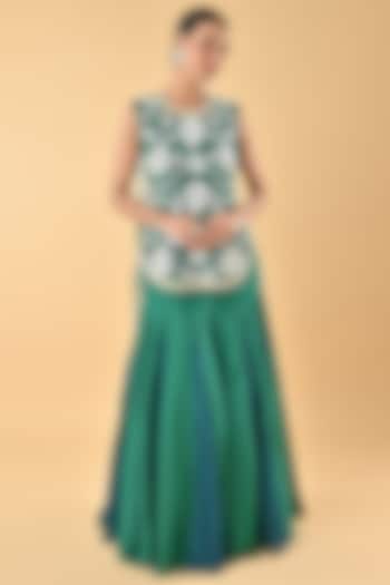 Green Sheer Organza Bead Embroidered Tunic Set by Keith Gomes at Pernia's Pop Up Shop