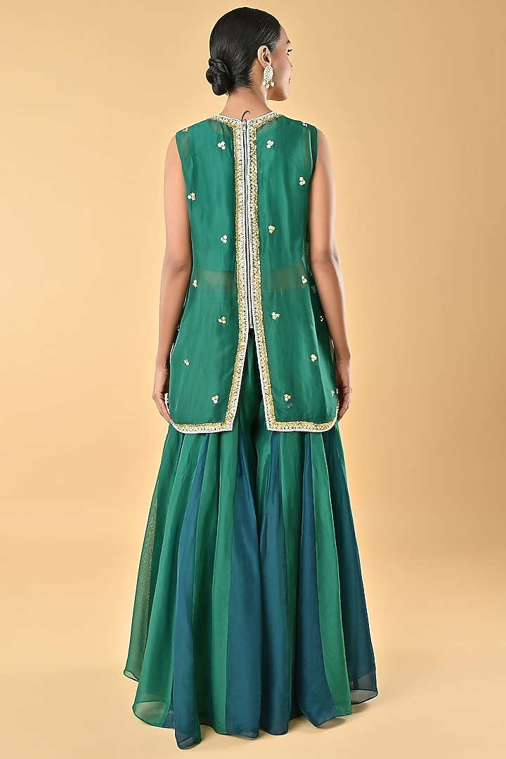 Green Sheer Organza Bead Embroidered Tunic Set by Keith Gomes at Pernia's Pop Up Shop