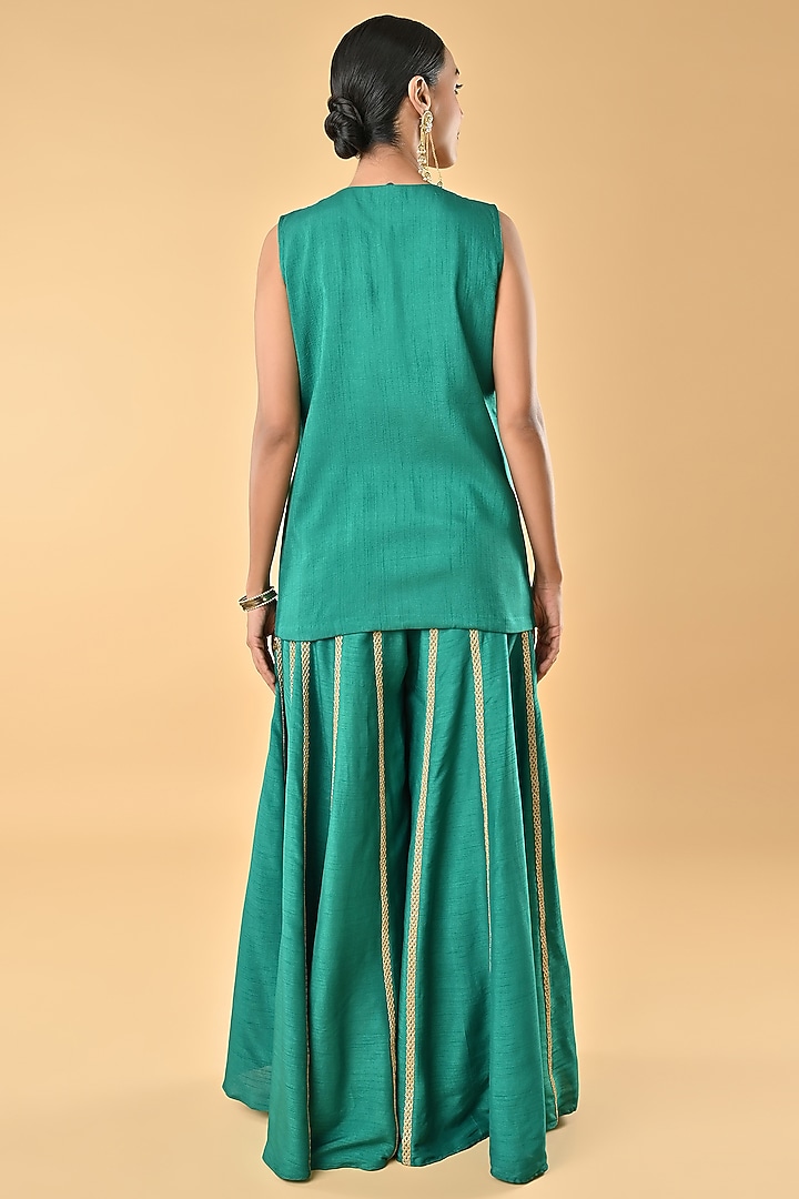 Green Raw Silk Zari Embroidered Tunic Set by Keith Gomes at Pernia's Pop Up Shop