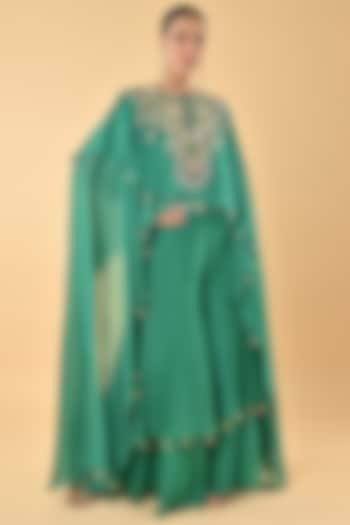Green Silk Organza Gota Embroidered Double-Layered Cape set by Keith Gomes at Pernia's Pop Up Shop