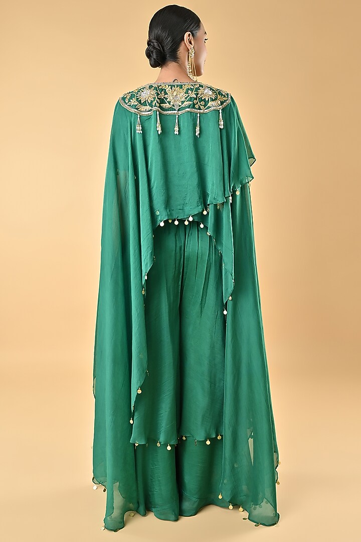 Green Silk Organza Gota Embroidered Double-Layered Cape set by Keith Gomes at Pernia's Pop Up Shop