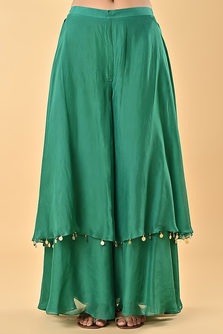 Green Silk Organza Gota Embroidered Double-Layered Cape set by Keith Gomes at Pernia's Pop Up Shop