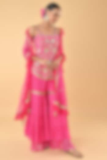 Pink Chiffon Crepe Zari Embroidered Tunic Set by Keith Gomes at Pernia's Pop Up Shop