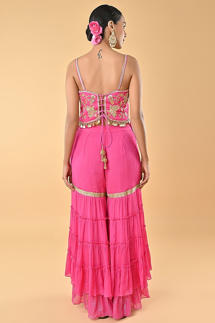 Pink Chiffon Crepe Zari Embroidered Tunic Set by Keith Gomes at Pernia's Pop Up Shop